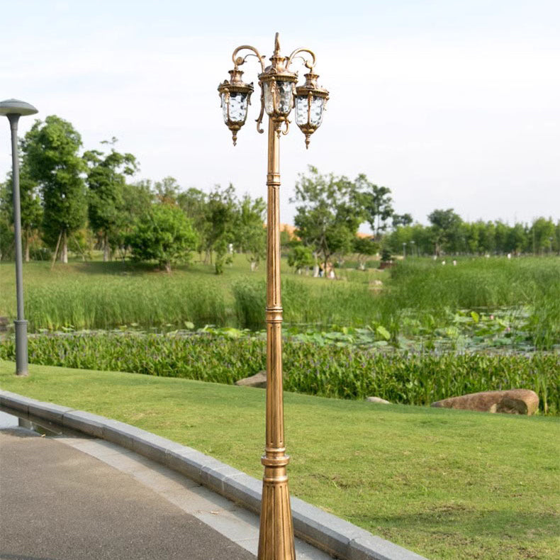 Traditional European Aluminum Water Glass Post Lamp 3-Light Outdoor Light For Garden