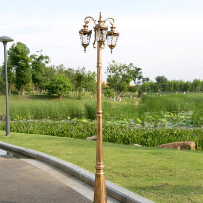 Traditional European Aluminum Water Glass Post Lamp 3-Light Outdoor Light For Garden