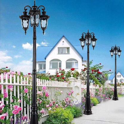 Traditional European Aluminum Water Glass Post Lamp 3-Light Outdoor Light For Garden