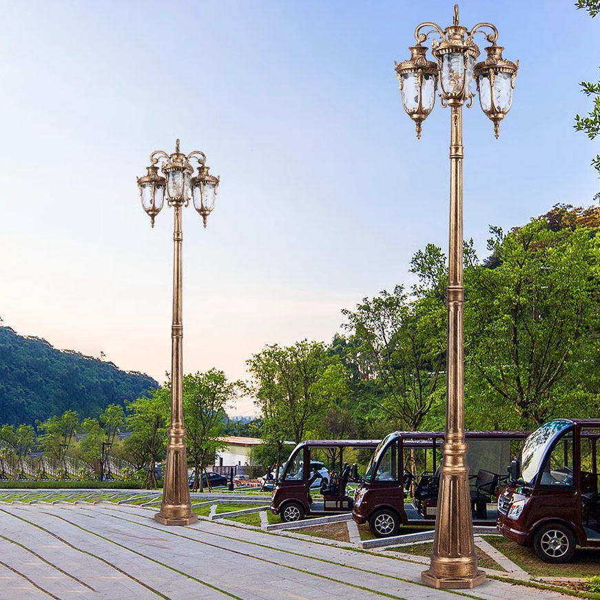 Traditional European Aluminum Water Glass Post Lamp 3-Light Outdoor Light For Garden
