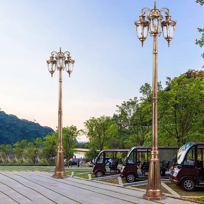 Traditional European Aluminum Water Glass Post Lamp 3-Light Outdoor Light For Garden