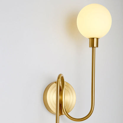 Modern Luxury Brass Curved Rod Globe Glass Shade 2-Light Wall Sconce Lamp For Bedroom & Living Room