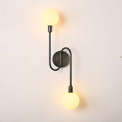 Modern Luxury Brass Curved Rod Globe Glass Shade 2-Light Wall Sconce Lamp For Bedroom & Living Room