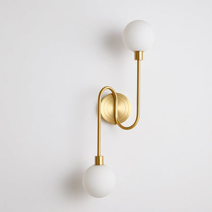 Modern Luxury Brass Curved Rod Globe Glass Shade 2-Light Wall Sconce Lamp For Bedroom & Living Room