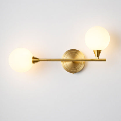 Modern Luxury Brass Straight Rod Globe Glass Shade 2-Light Wall Sconce Lamp For Bedroom & Living Room