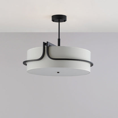 Traditional Chinese Iron & Fabric Round 3-Light Pendant Light For Living Room & Dining Room