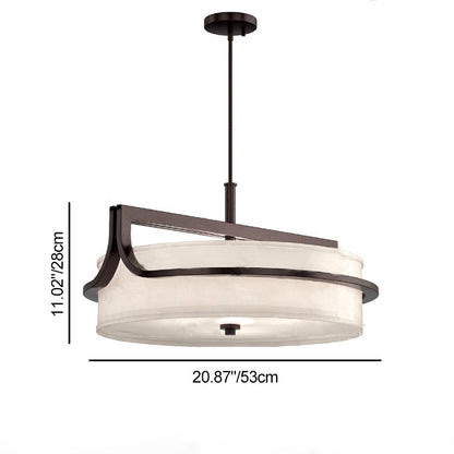 Traditional Chinese Iron & Fabric Round 3-Light Pendant Light For Living Room & Dining Room
