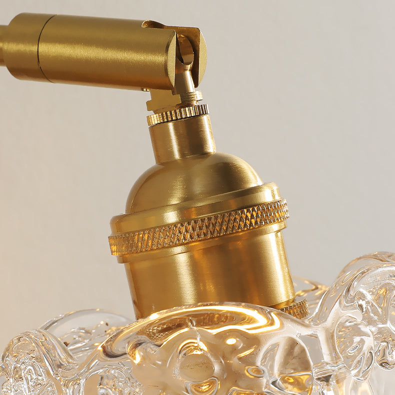 Traditional Vintage Brass & Walnut Rose-Textured Glass 1-Light Wall Sconce Lamp For Bedroom & Living Room