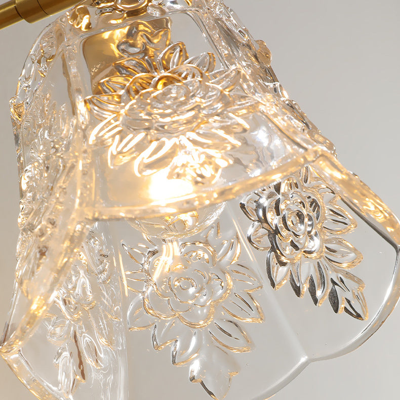 Traditional Vintage Brass & Walnut Rose-Textured Glass 1-Light Wall Sconce Lamp For Bedroom & Living Room