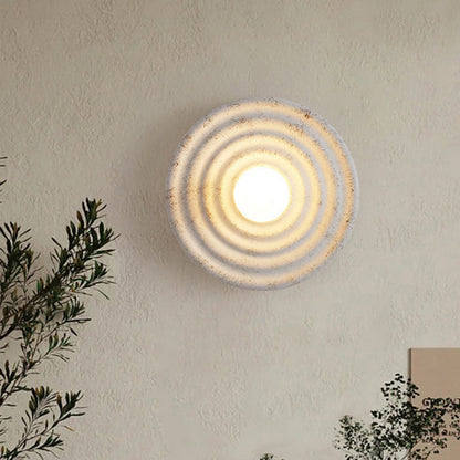 Traditional Japanese Resin & Glass Concentric Circle Design 1-Light Wall Sconce Lamp For Living Room & Bedroom