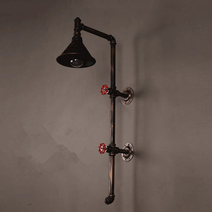 Contemporary Industrial Iron Pipe Cone Shade 1-Light Wall Sconce Lamp For Living Room & Bedroom