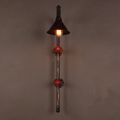 Contemporary Industrial Iron Pipe Cone Shade 1-Light Wall Sconce Lamp For Living Room & Bedroom