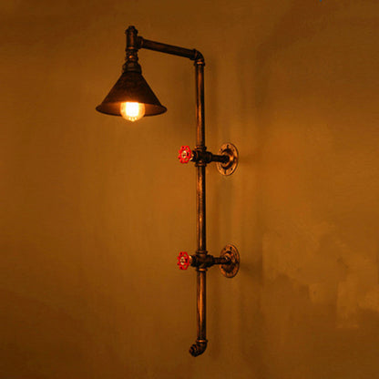 Contemporary Industrial Iron Pipe Cone Shade 1-Light Wall Sconce Lamp For Living Room & Bedroom