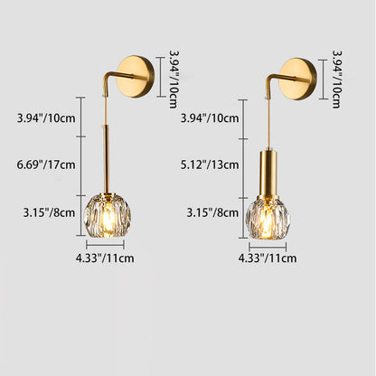 Modern Luxury Iron & Crystal Cylindrical 1-Light Wall Sconce Lamp For Bedroom & Living Room