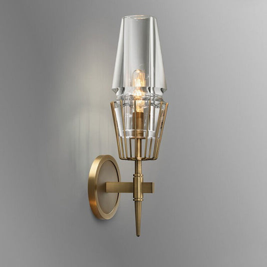 Modern Luxury Full Brass And Crystal Round Candelabra-Shaped 1/2 Light Wall Sconce Lamp For Bedroom And Living Room
