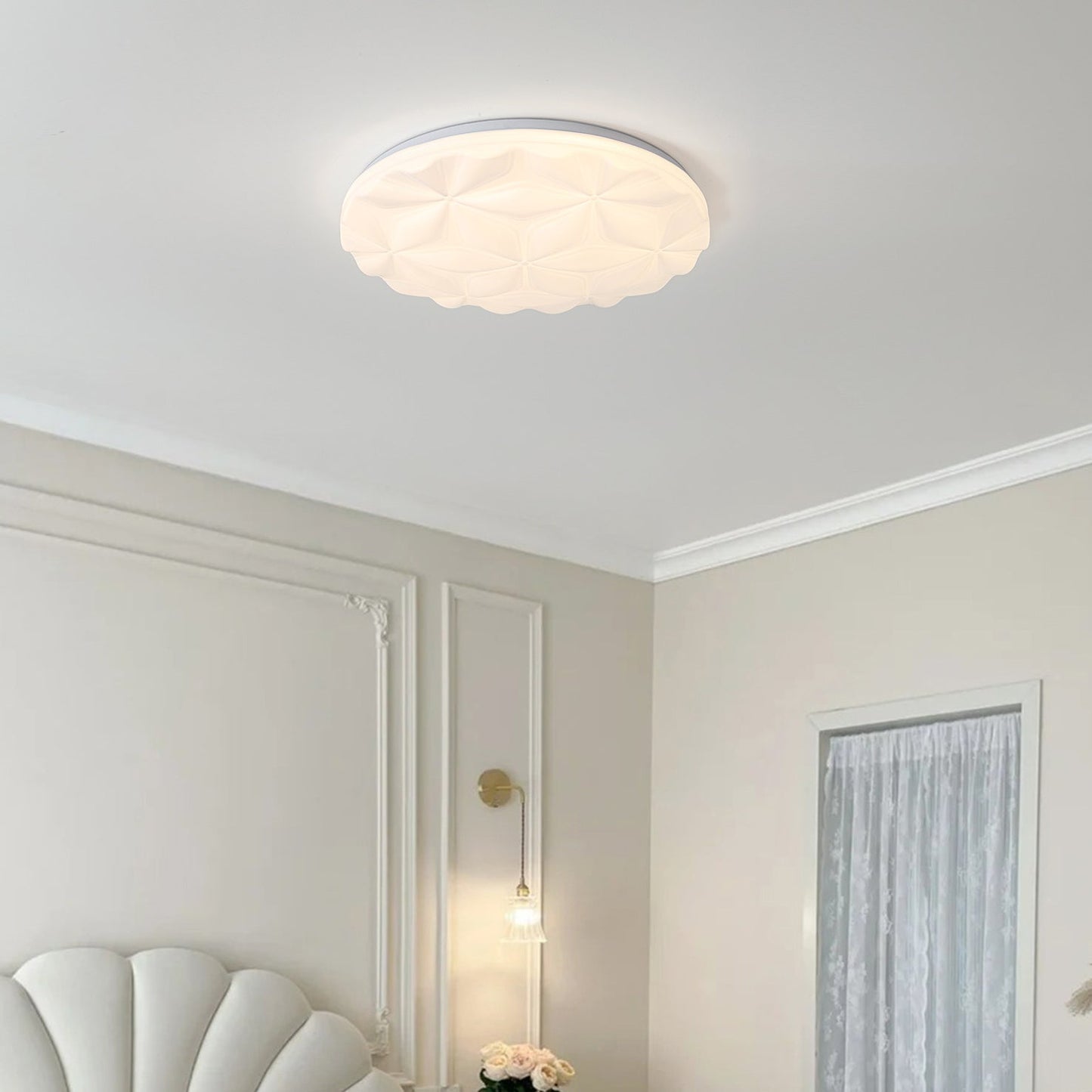 Modern Minimalist Iron And Acrylic Round Leaf-Textured LED Flush Mount Ceiling Light For Living Room And Bedroom