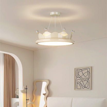 Contemporary Creative Iron Crystal PE Round Crown-Shaped LED Pendant Light For Bedroom