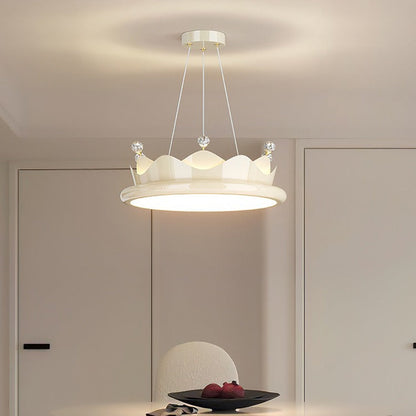 Contemporary Creative Iron Crystal PE Round Crown-Shaped LED Pendant Light For Bedroom