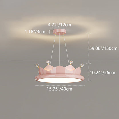 Contemporary Creative Iron Crystal PE Round Crown-Shaped LED Pendant Light For Bedroom