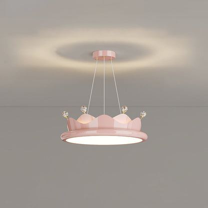 Contemporary Creative Iron Crystal PE Round Crown-Shaped LED Pendant Light For Bedroom