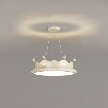 Contemporary Creative Iron Crystal PE Round Crown-Shaped LED Pendant Light For Bedroom