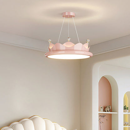 Contemporary Creative Iron Crystal PE Round Crown-Shaped LED Pendant Light For Bedroom