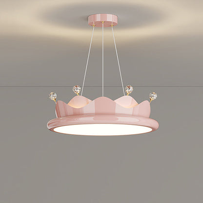 Contemporary Creative Iron Crystal PE Round Crown-Shaped LED Pendant Light For Bedroom