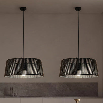 Traditional Chinese Iron Hemp Rope Round 1-Light Pendant Light For Living Room