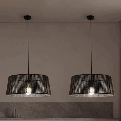 Traditional Chinese Iron Hemp Rope Round 1-Light Pendant Light For Living Room