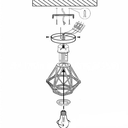 Modern Minimalist Iron Hemp Rope Geometric 1-Light Semi-Flush Mount Ceiling Light For Living Room