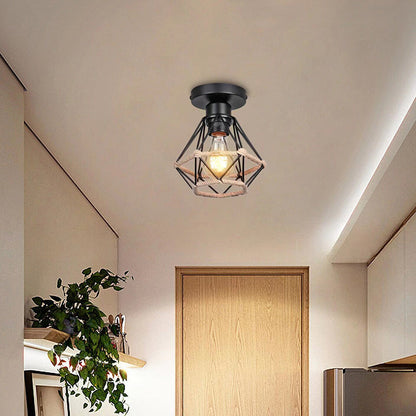 Modern Minimalist Iron Hemp Rope Geometric 1-Light Semi-Flush Mount Ceiling Light For Living Room