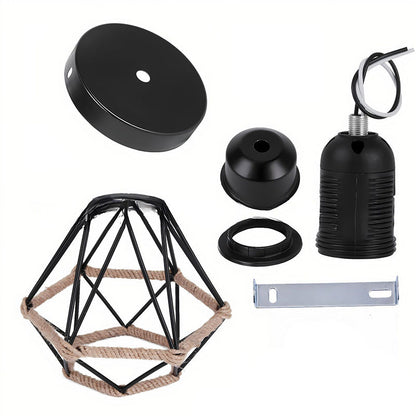 Modern Minimalist Iron Hemp Rope Geometric 1-Light Semi-Flush Mount Ceiling Light For Living Room