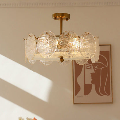 Traditional French Iron Glass Round 5/6/8-Light Semi-Flush Mount Ceiling Light For Living Room