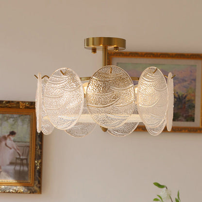 Traditional French Iron Glass Round 5/6/8-Light Semi-Flush Mount Ceiling Light For Living Room