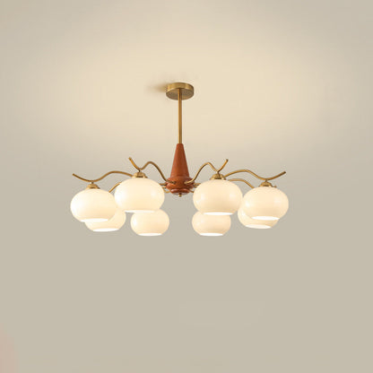 Traditional French Iron Wood Glass Elliptical Shade 5/6/8-Light Chandelier For Living Room