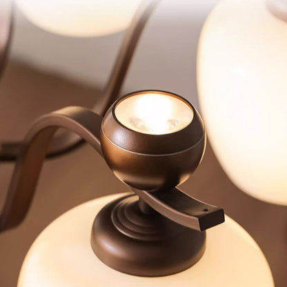 Contemporary Retro Iron Glass Branch Bent Rod Round Cup Shaped 6/8/10-Light Chandelier For Living Room