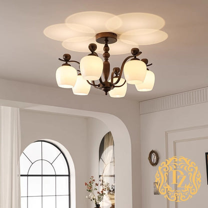 Contemporary Retro Iron Glass Branch Bent Rod Round Cup Shaped 6/8/10-Light Chandelier For Living Room
