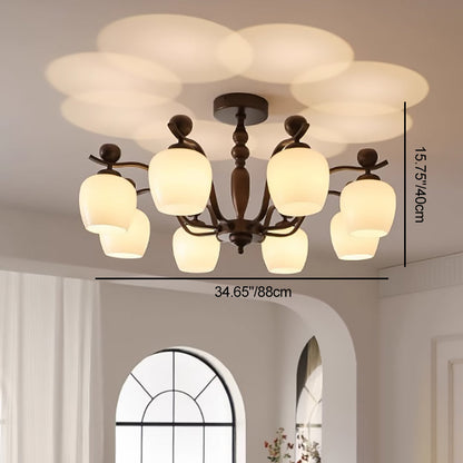 Contemporary Retro Iron Glass Branch Bent Rod Round Cup Shaped 6/8/10-Light Chandelier For Living Room