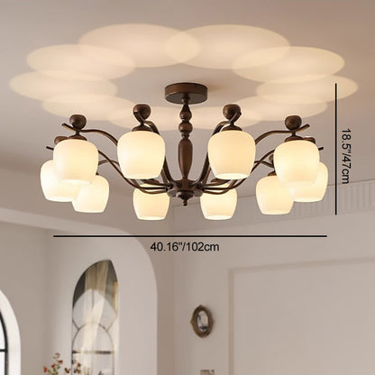 Contemporary Retro Iron Glass Branch Bent Rod Round Cup Shaped 6/8/10-Light Chandelier For Living Room