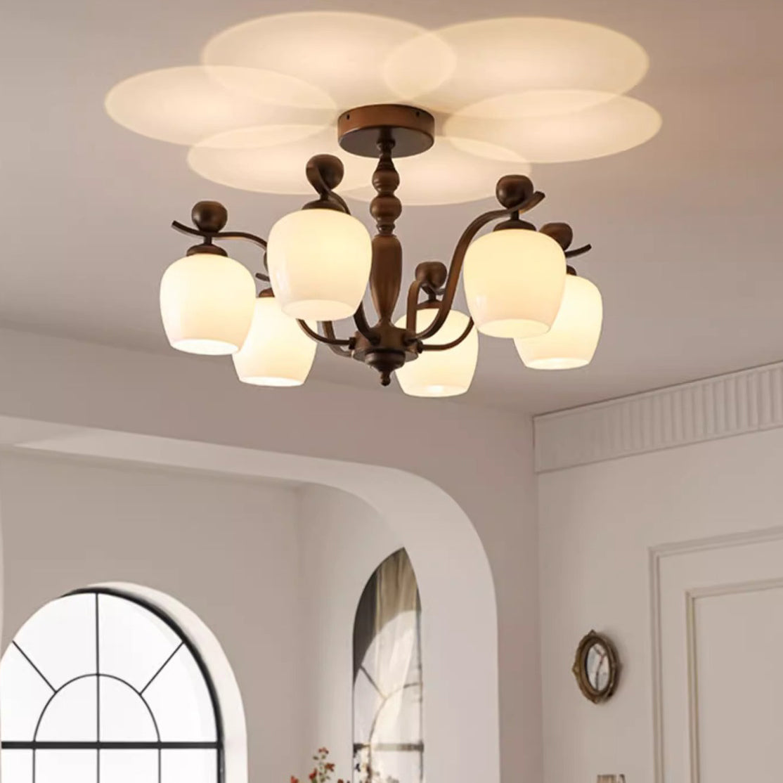 Contemporary Retro Iron Glass Branch Bent Rod Round Cup Shaped 6/8/10-Light Chandelier For Living Room