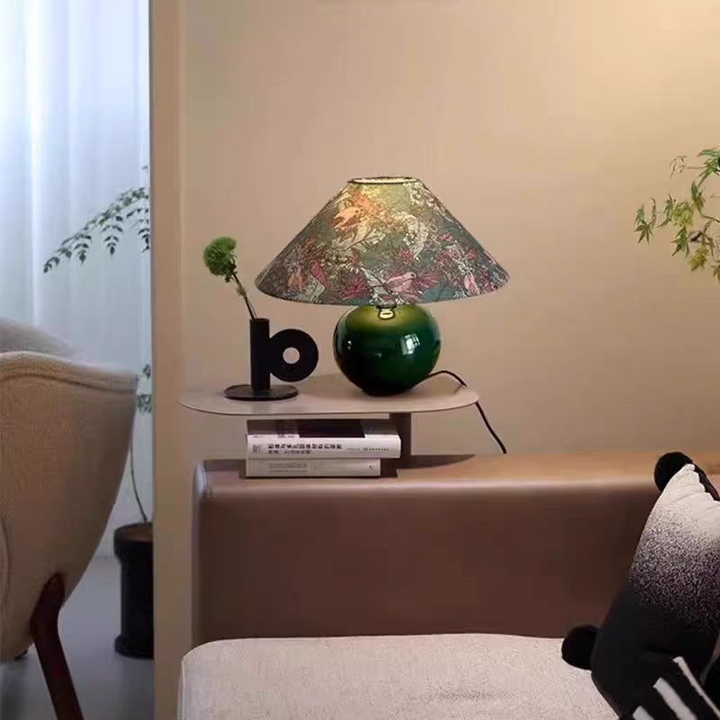 Modern Mid-Century Ceramic & Fabric Globe Base 1-Light Table Lamp For Living Room