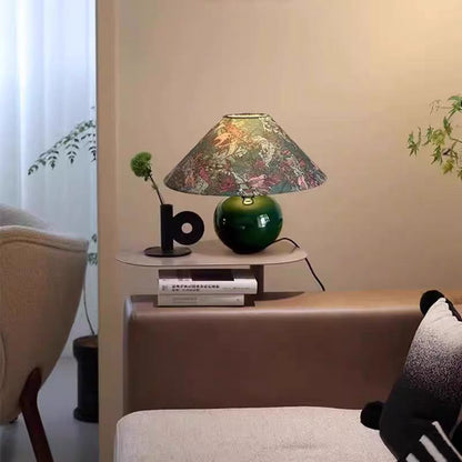 Modern Mid-Century Ceramic & Fabric Globe Base 1-Light Table Lamp For Living Room