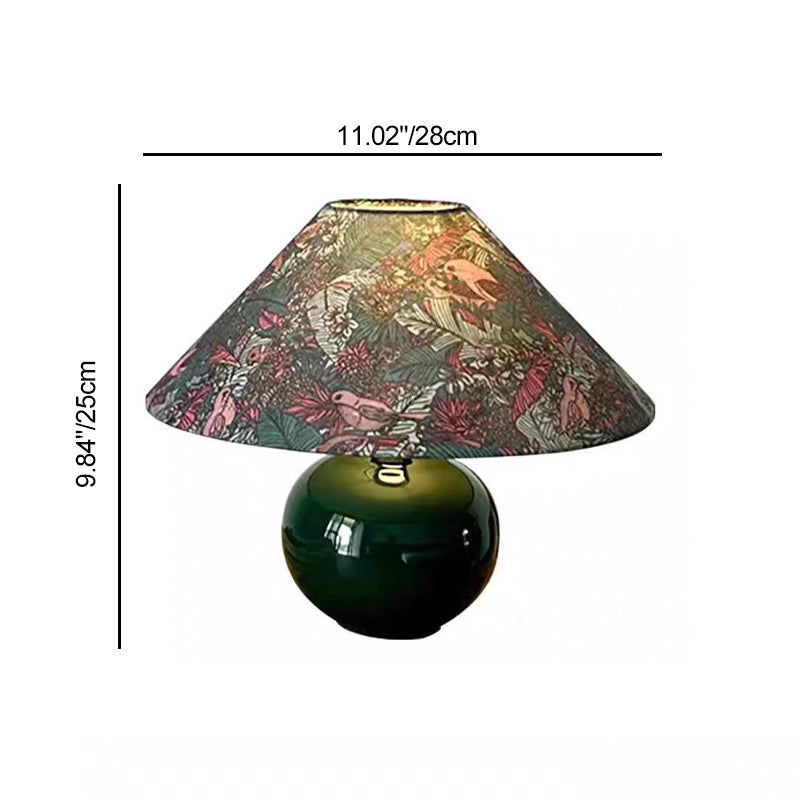 Modern Mid-Century Ceramic & Fabric Globe Base 1-Light Table Lamp For Living Room