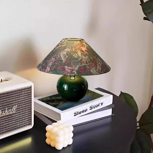 Modern Mid-Century Ceramic & Fabric Globe Base 1-Light Table Lamp For Living Room