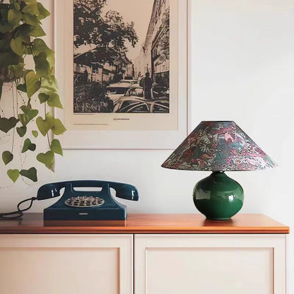 Modern Mid-Century Ceramic & Fabric Globe Base 1-Light Table Lamp For Living Room