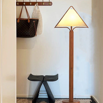 Traditional Vintage Wood Fabric Cylinder Base 1-Light Standing Floor Lamp For Living Room