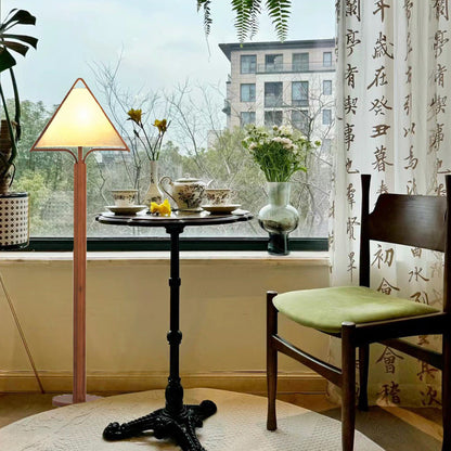 Traditional Vintage Wood Fabric Cylinder Base 1-Light Standing Floor Lamp For Living Room