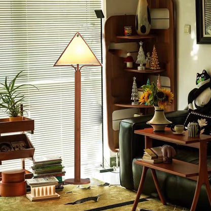 Traditional Vintage Wood Fabric Cylinder Base 1-Light Standing Floor Lamp For Living Room