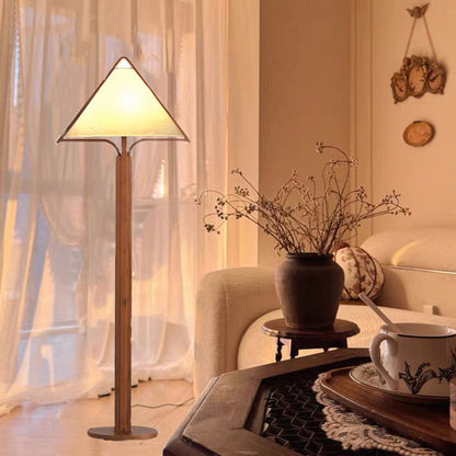 Traditional Vintage Wood Fabric Cylinder Base 1-Light Standing Floor Lamp For Living Room