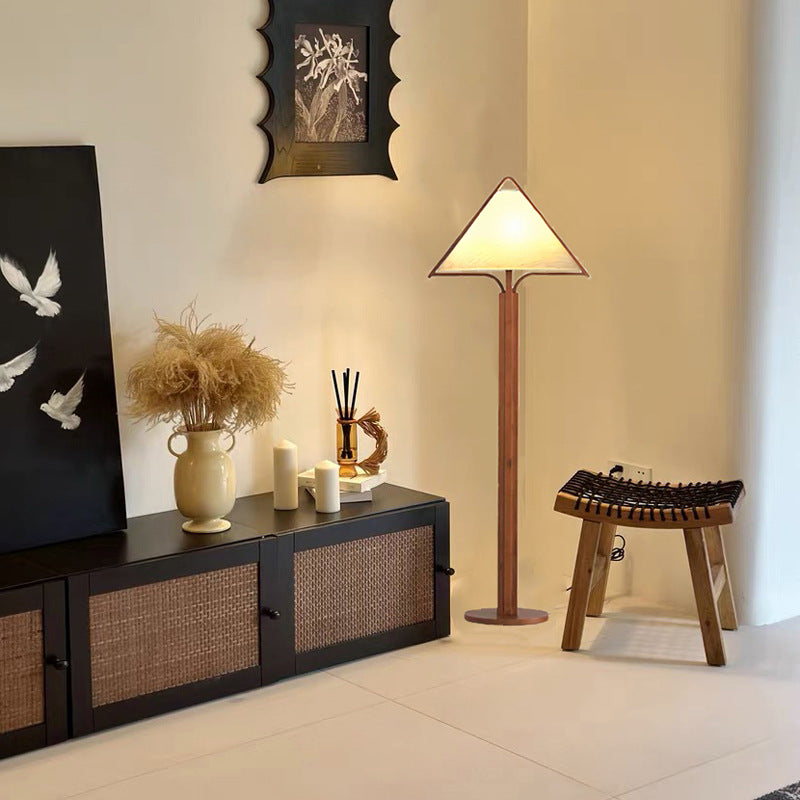 Traditional Vintage Wood Fabric Cylinder Base 1-Light Standing Floor Lamp For Living Room